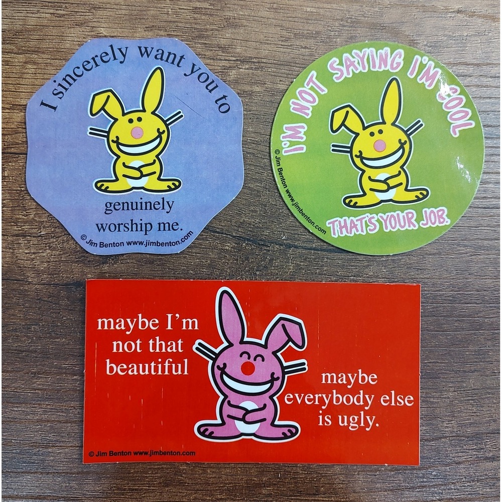 Jim Benton Happy Bunny Sticker Lot Of 3 Made In USA S265